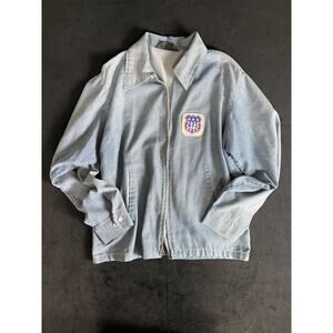 DENIUM VINTAGE COLLARED ZIP JACKET WITH BOLD 'MFA' SHIELD PATCH LARGE